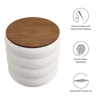 Mezzo Round Boucle Fabric Storage Ottoman by Modway
