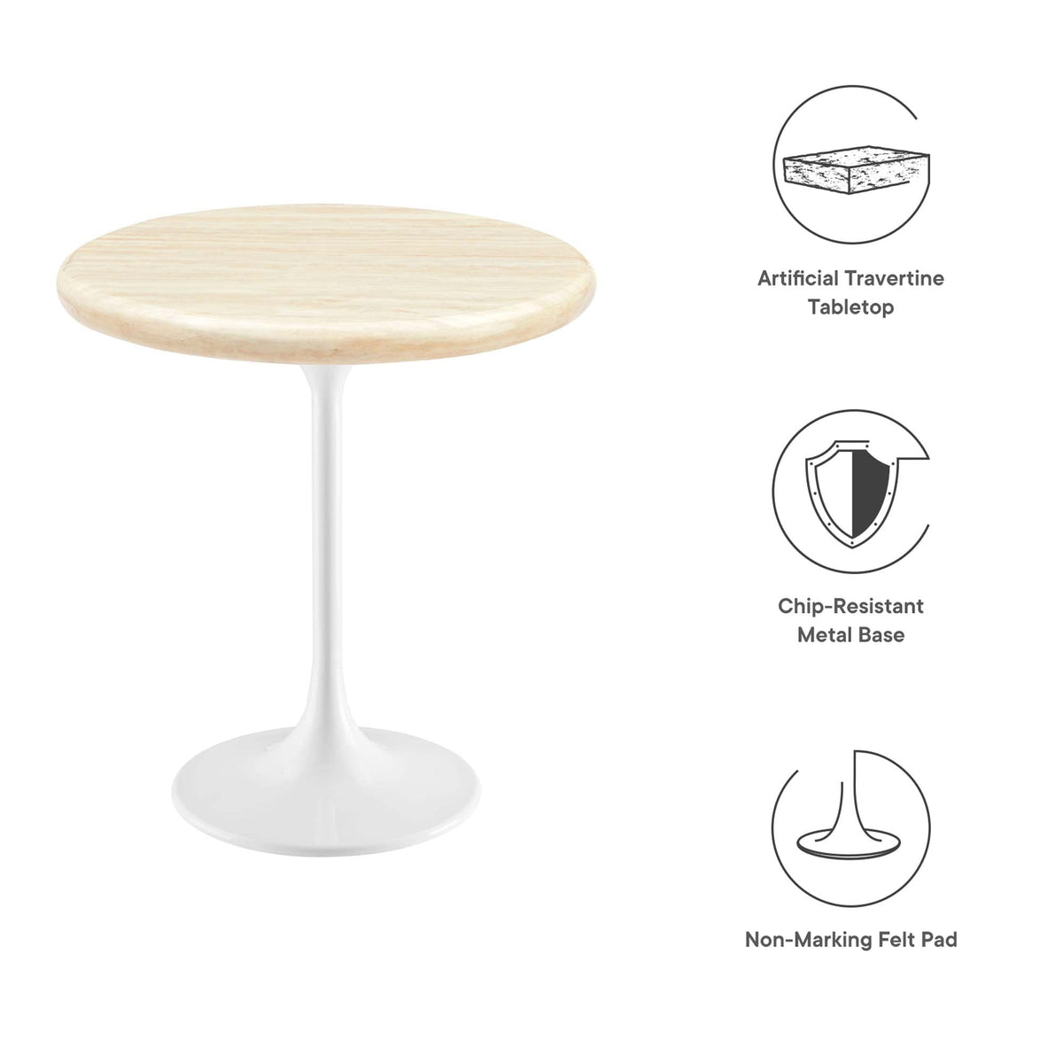 Lippa 20" Round Faux Travertine Side Table by Modway - EEI-6745