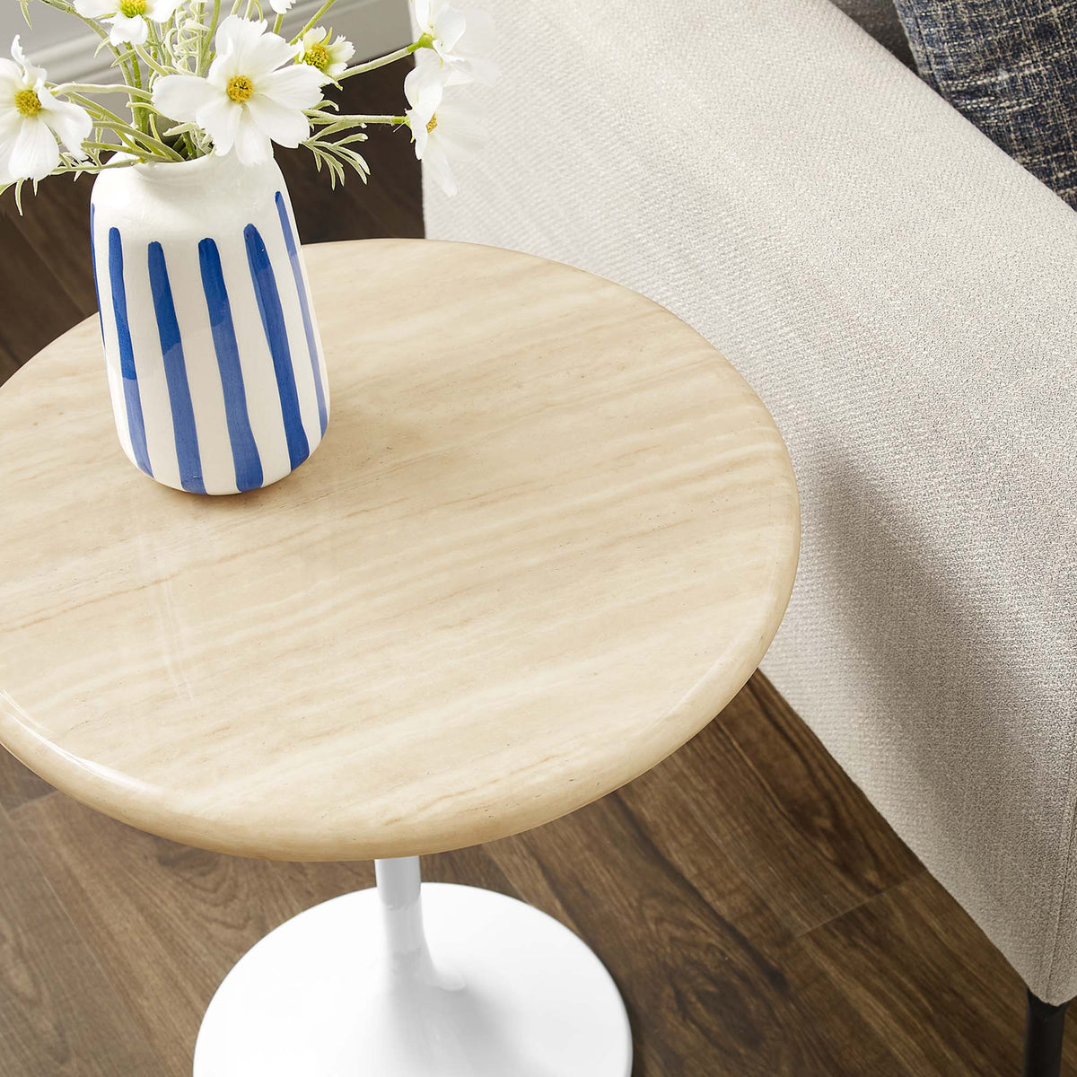 Lippa 20" Round Faux Travertine Side Table by Modway - EEI-6745