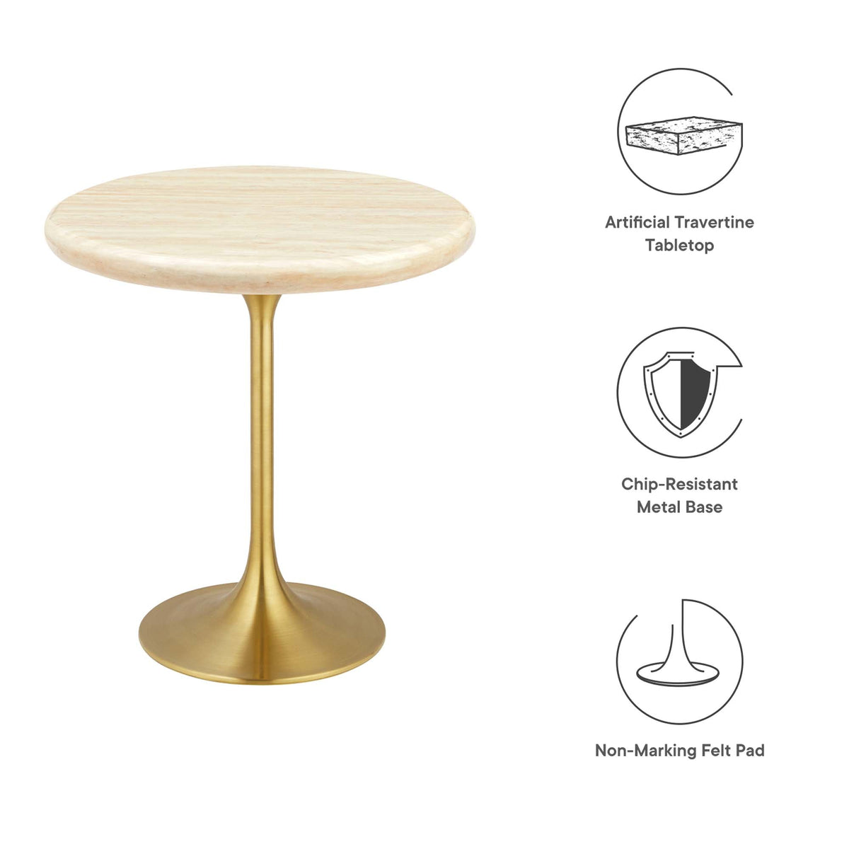 Lippa 20" Round Faux Travertine Side Table by Modway - EEI-6746