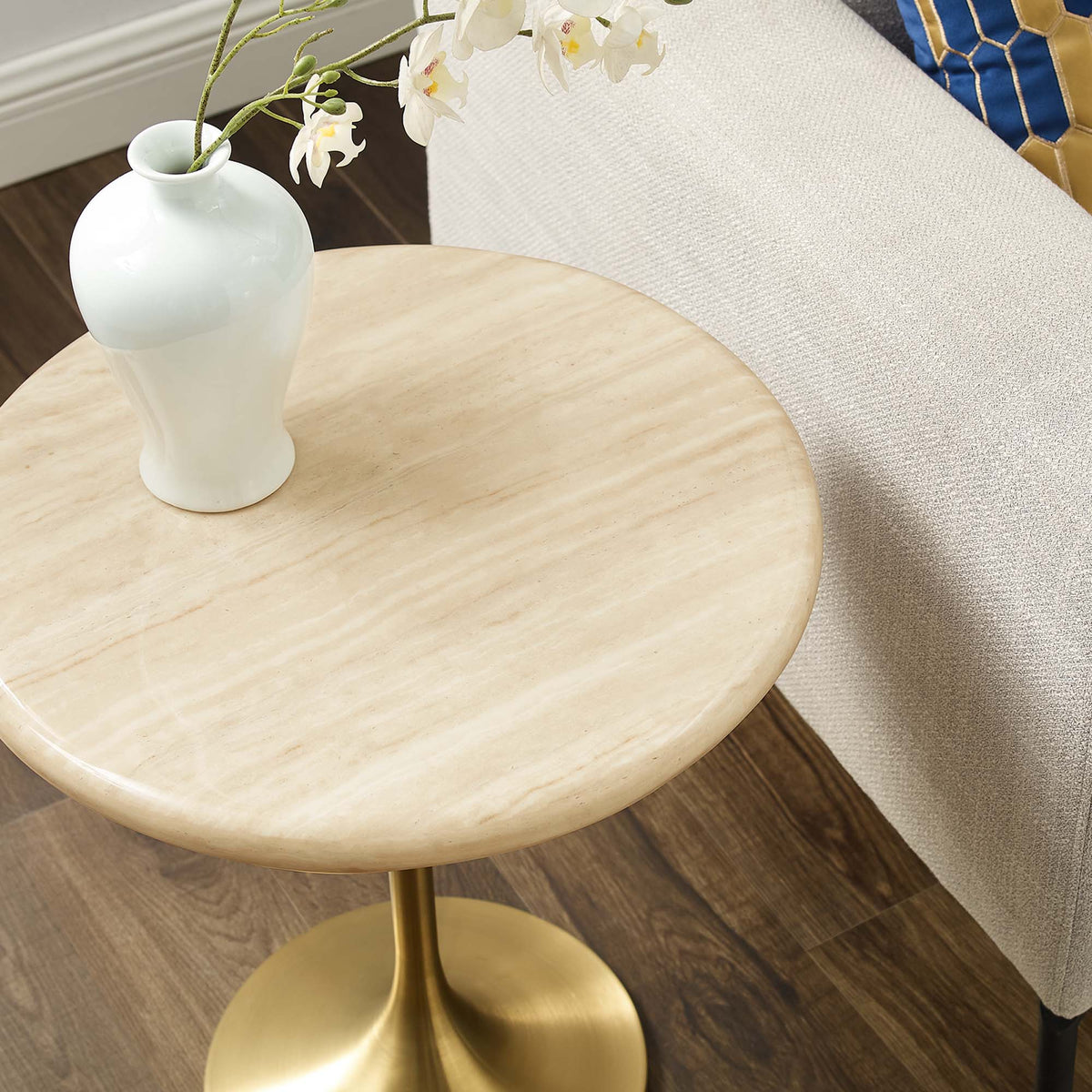 Lippa 20" Round Faux Travertine Side Table by Modway - EEI-6746