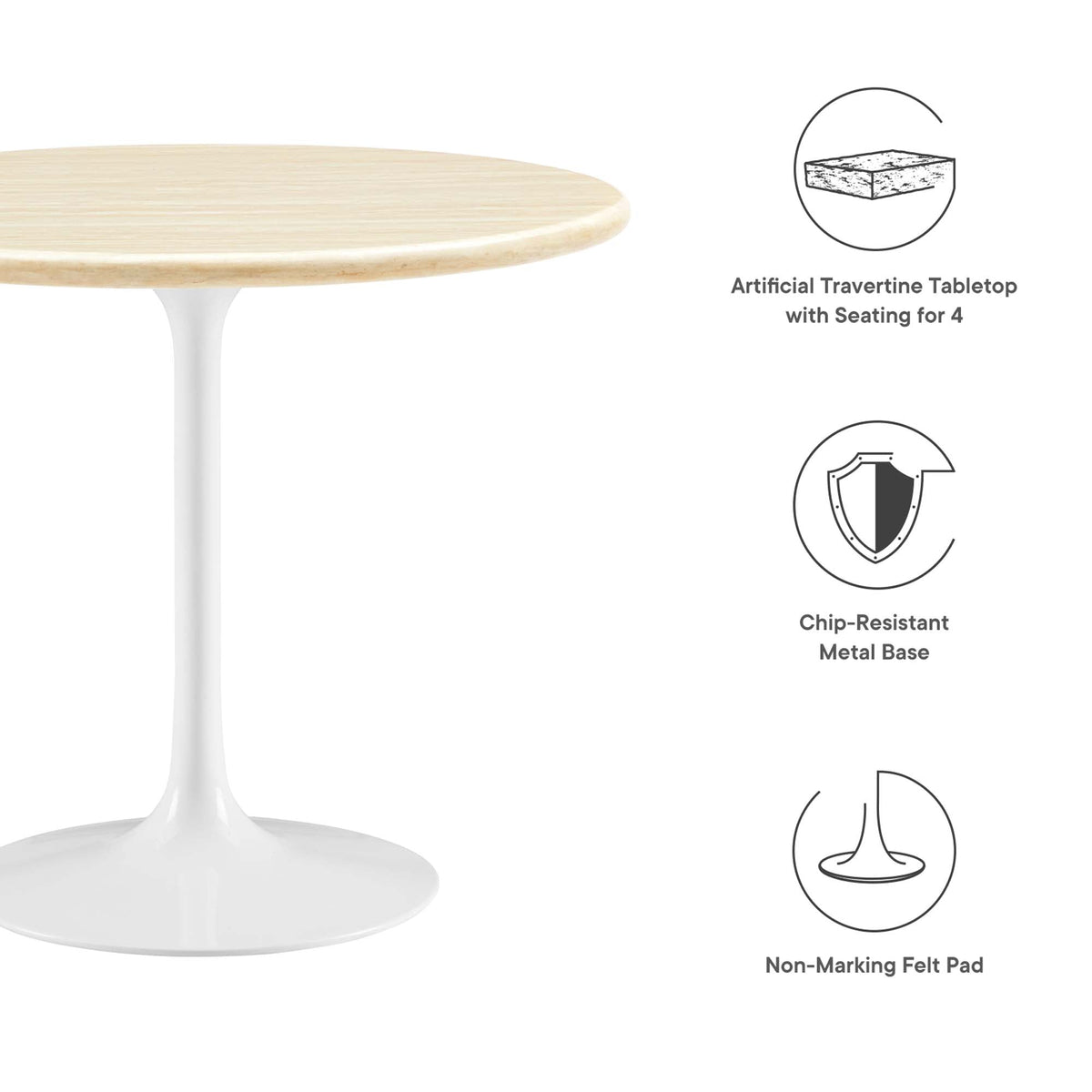 Lippa 36" Round Faux Travertine Dining Table by Modway - EEI-6748
