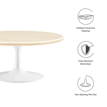 Lippa 36" Round Faux Travertine Coffee Table by Modway - EEI-6749