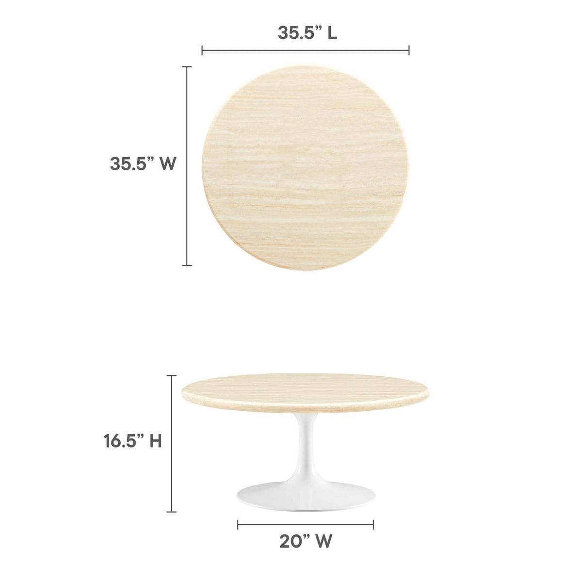 Lippa 36" Round Faux Travertine Coffee Table by Modway - EEI-6749