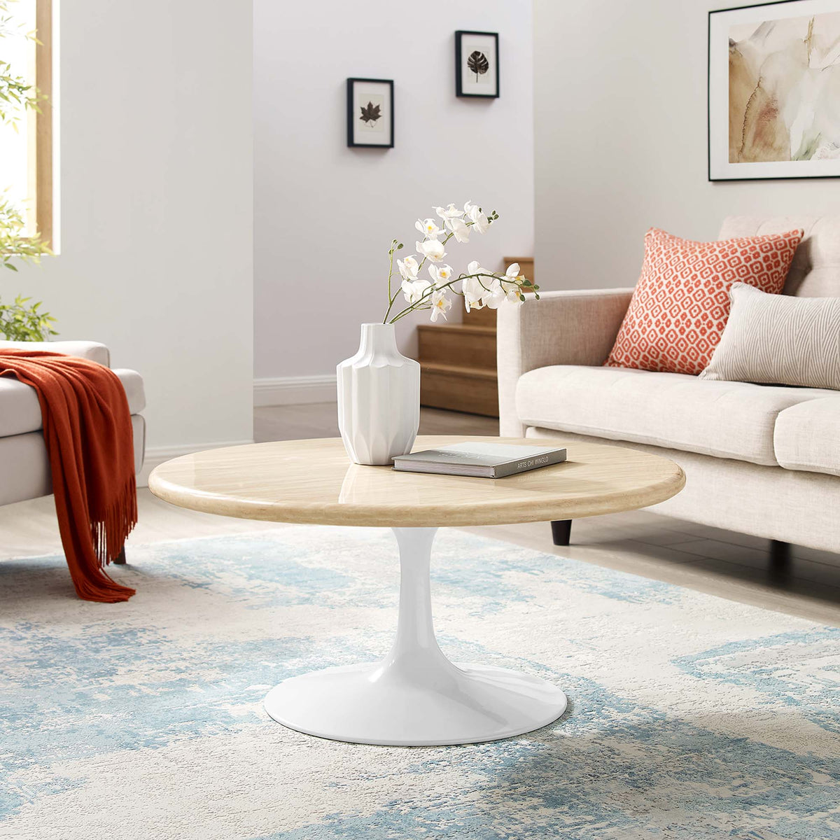 Lippa 36" Round Faux Travertine Coffee Table by Modway - EEI-6749