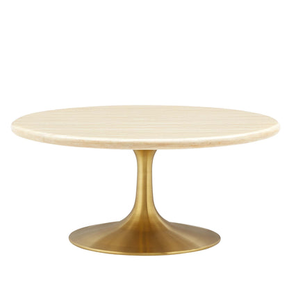 Lippa 36" Round Faux Travertine Coffee Table by Modway - EEI-6753