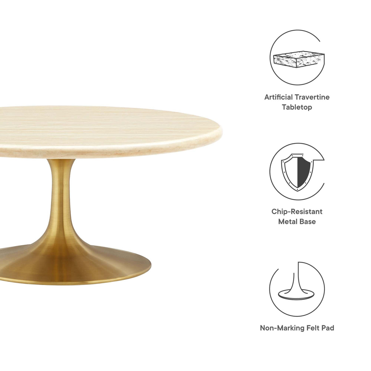 Lippa 36" Round Faux Travertine Coffee Table by Modway - EEI-6753