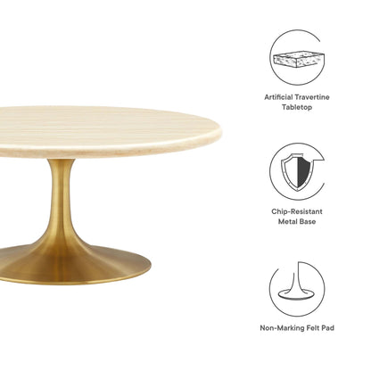 Lippa 36" Round Faux Travertine Coffee Table by Modway - EEI-6753