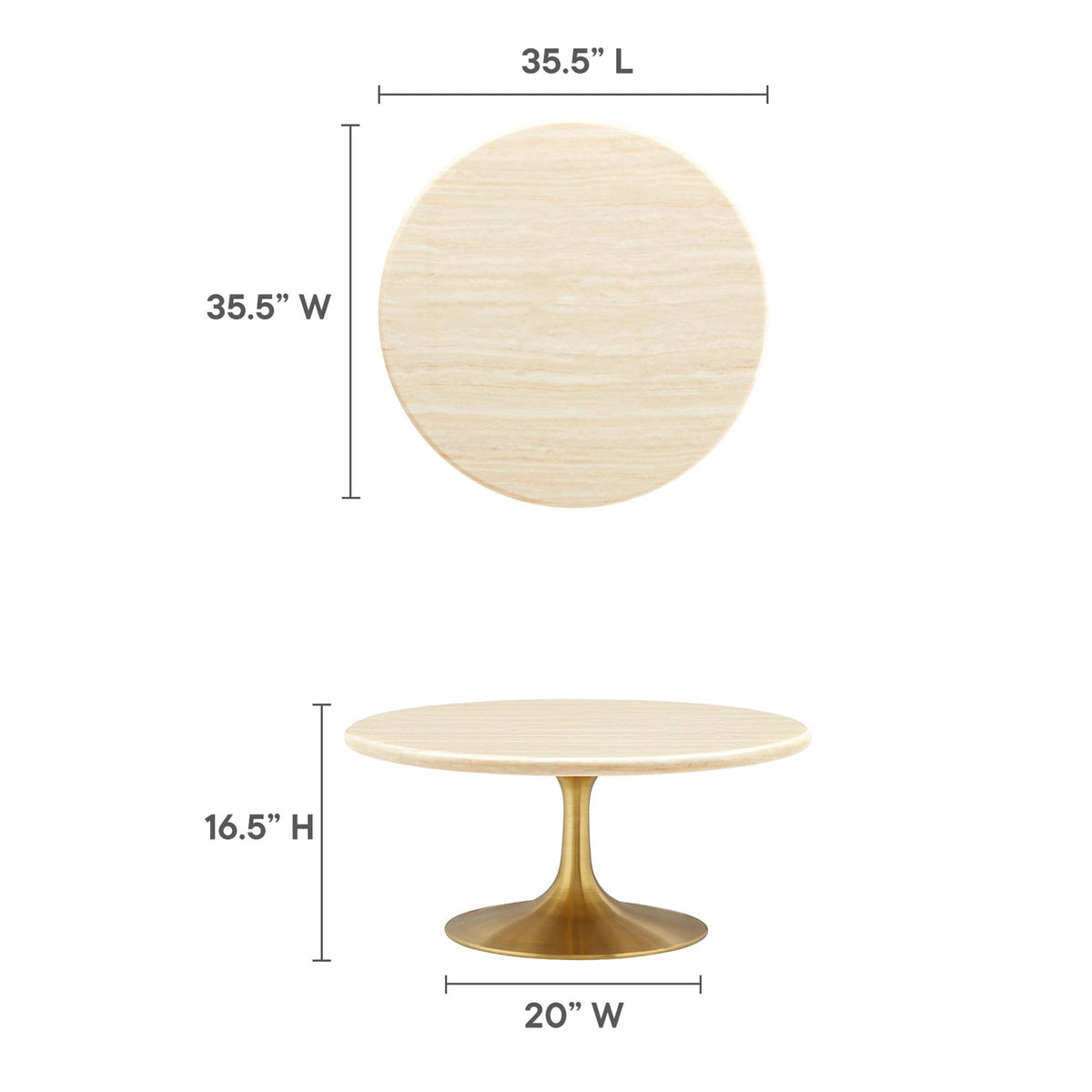 Lippa 36" Round Faux Travertine Coffee Table by Modway - EEI-6753