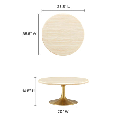 Lippa 36" Round Faux Travertine Coffee Table by Modway - EEI-6753