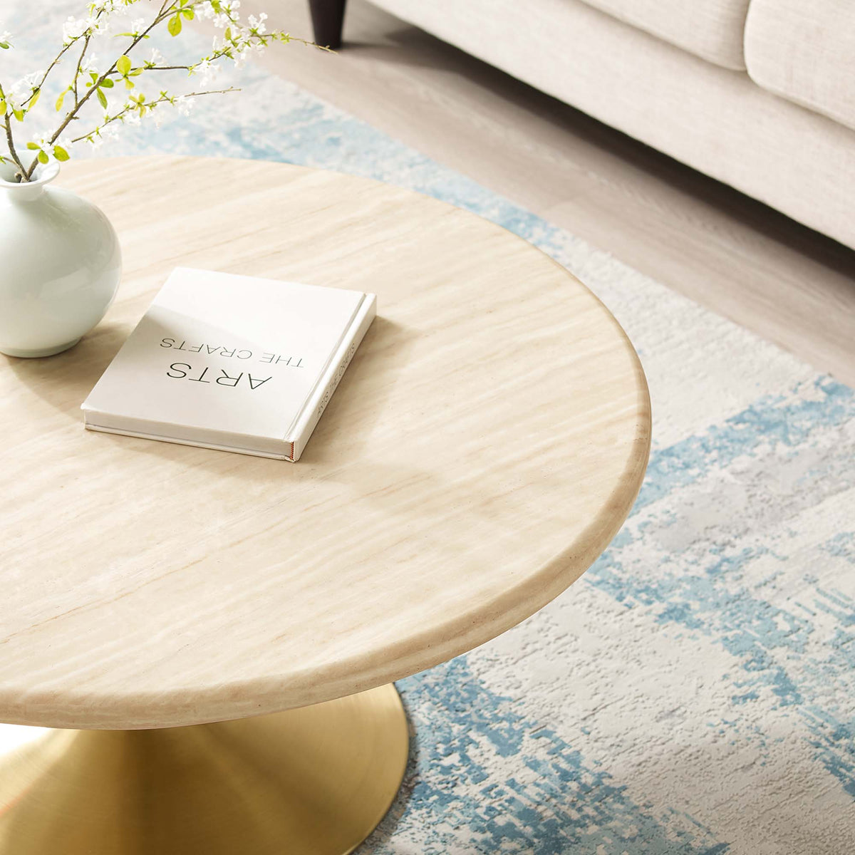 Lippa 36" Round Faux Travertine Coffee Table by Modway - EEI-6753