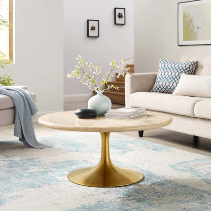 Lippa 36" Round Faux Travertine Coffee Table by Modway - EEI-6753