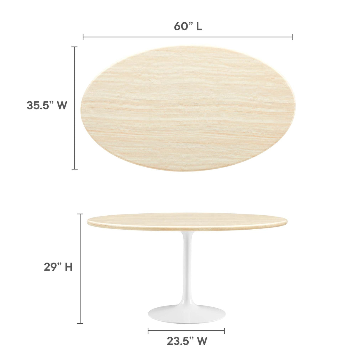 Lippa 60" Oval Faux Travertine Dining Table by Modway - EEI-6757