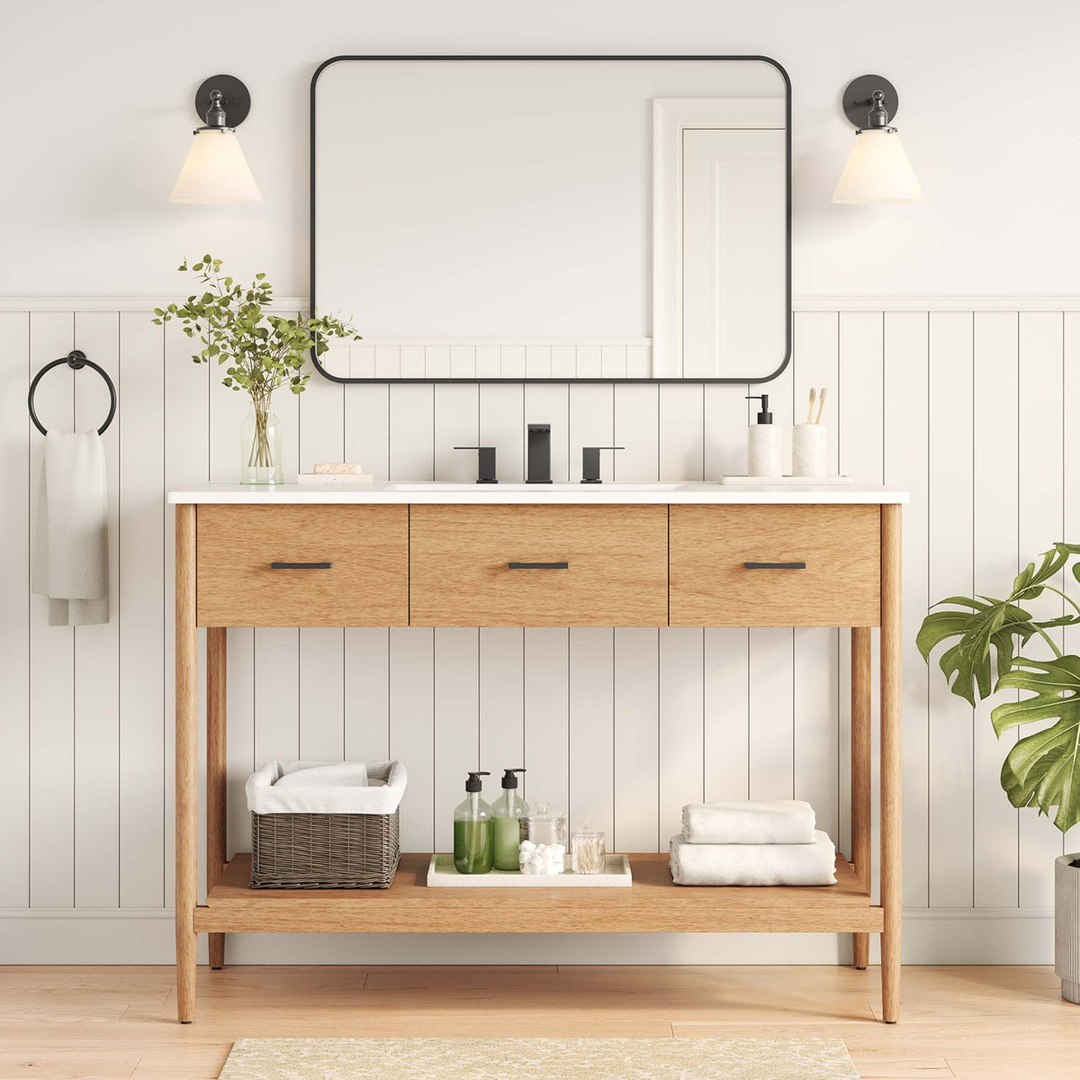 Zaire 48" Single Sink Bathroom Vanity by Modway - Natural White / Walnut White