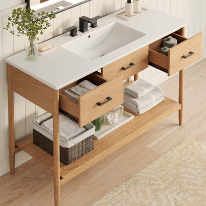 Zaire 48" Single Sink Bathroom Vanity by Modway - Natural White / Walnut White
