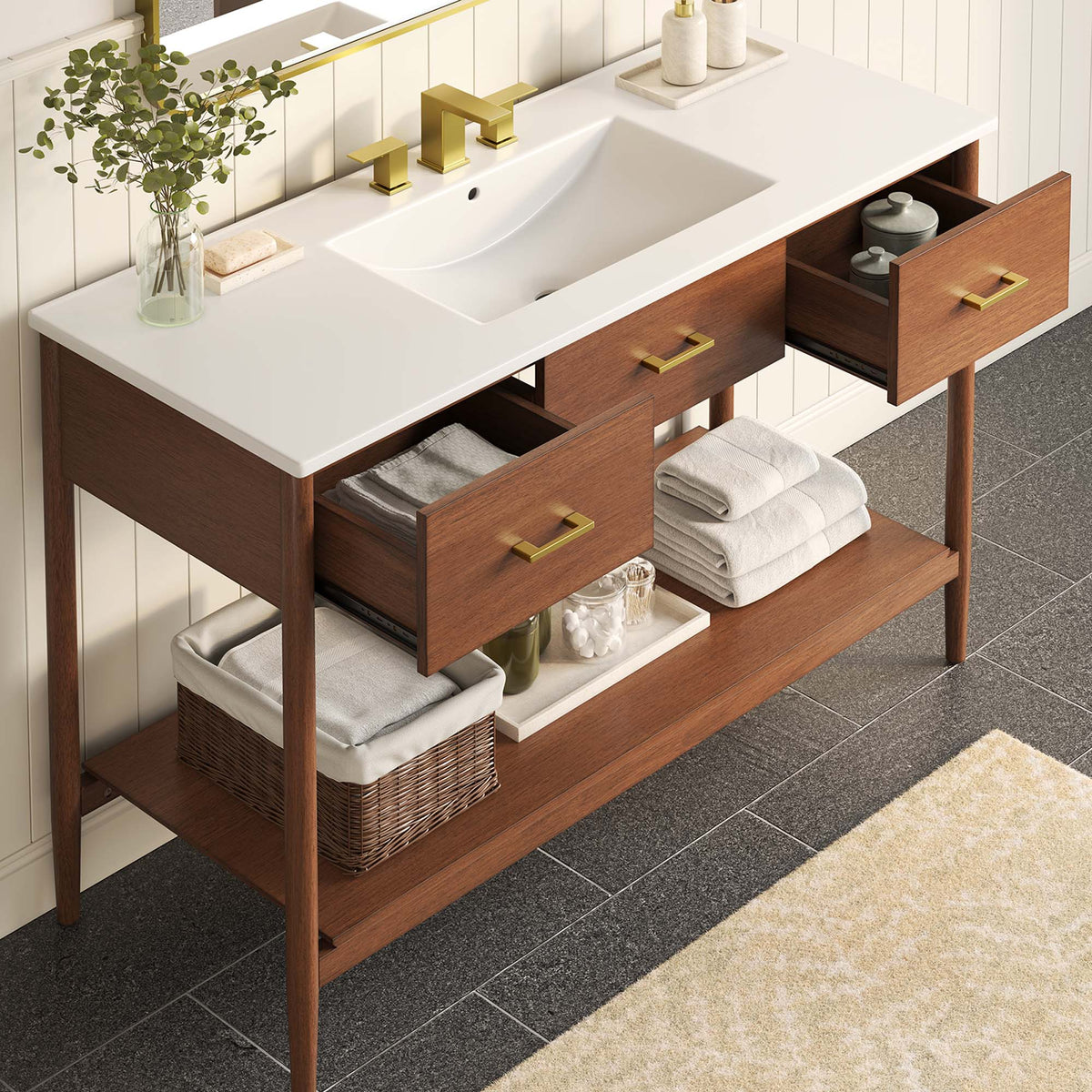 Zaire 48" Single Sink Bathroom Vanity by Modway - Natural White / Walnut White