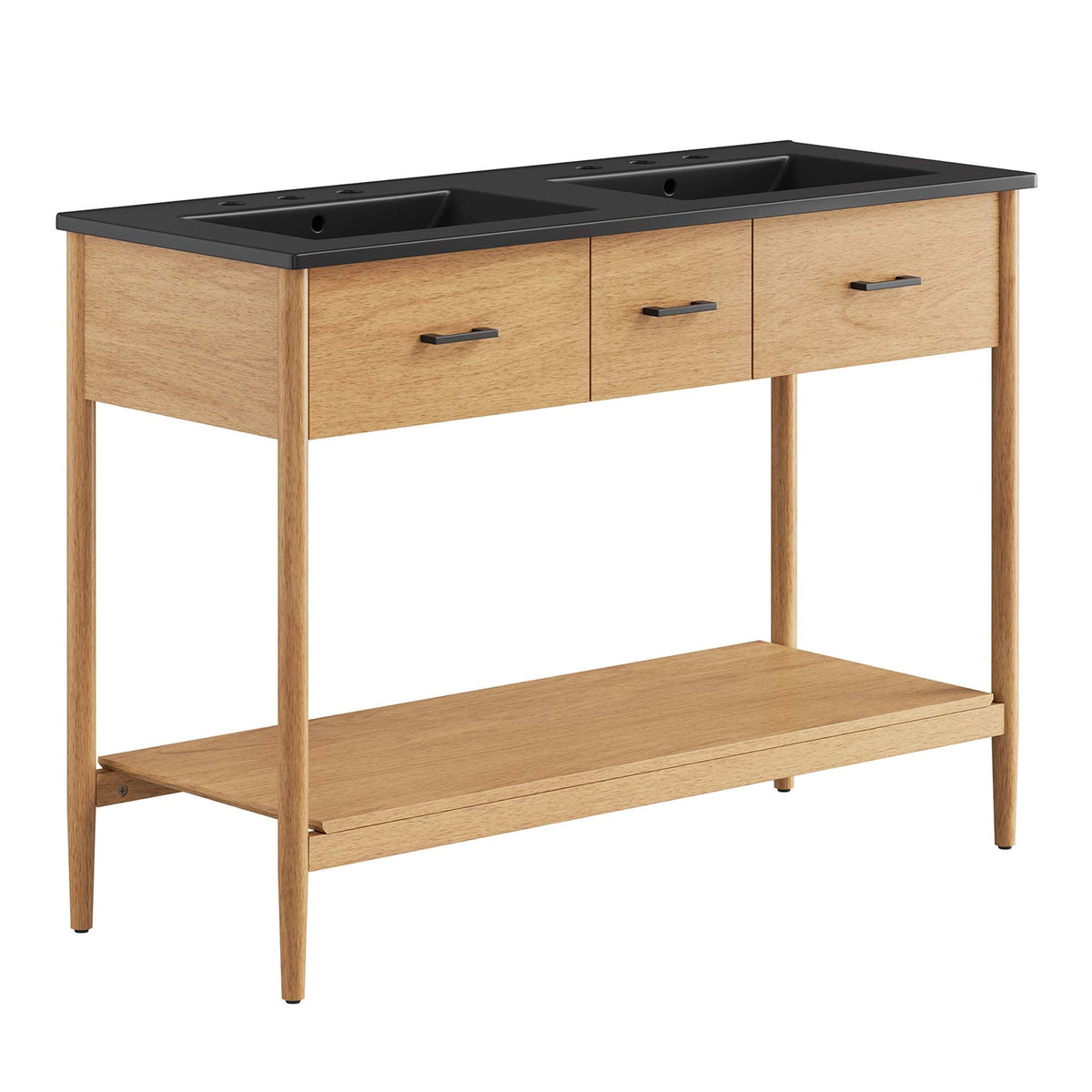 Zaire 48" Double Sink Bathroom Vanity by Modway - Natural Black / Walnut Black