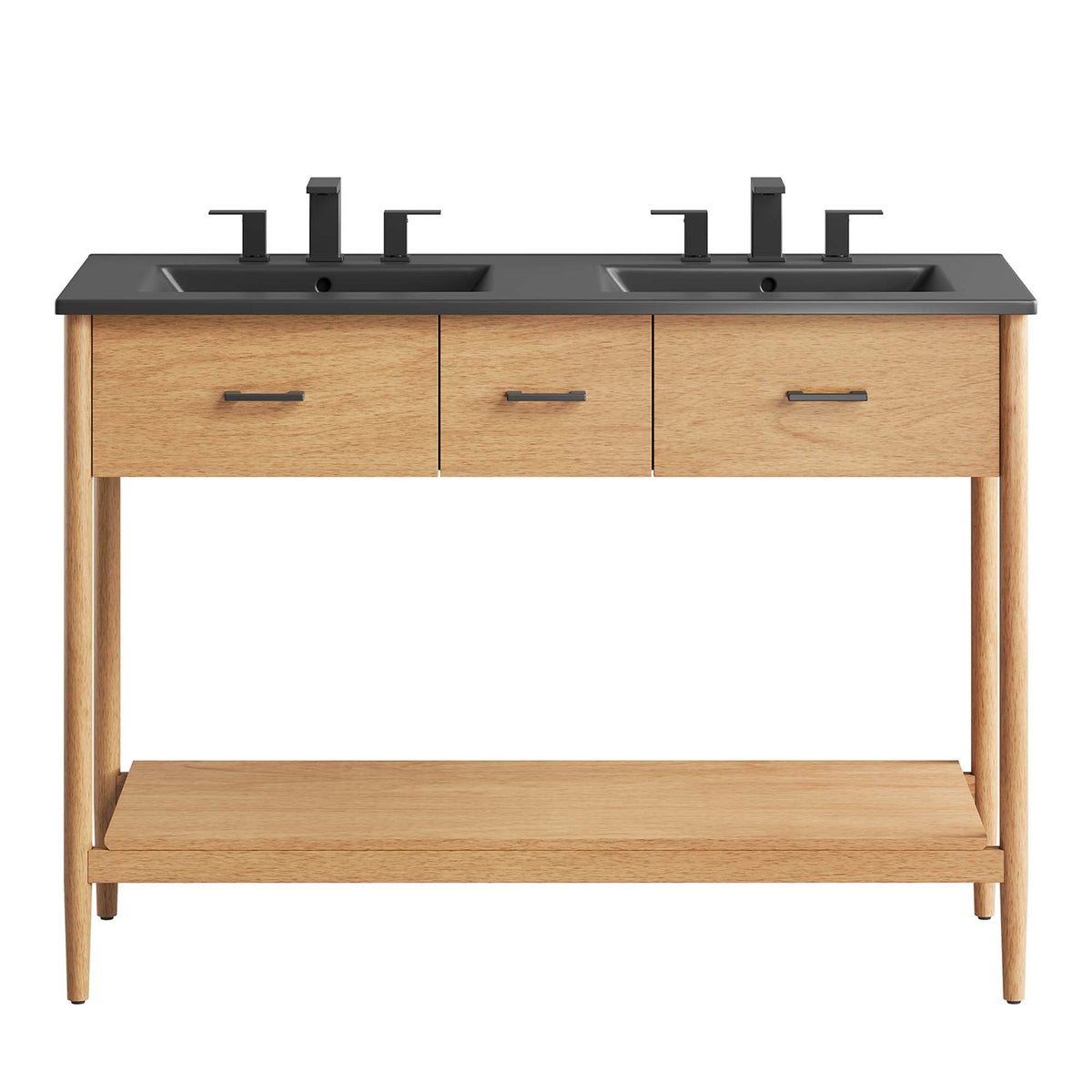 Zaire 48" Double Sink Bathroom Vanity by Modway - Natural Black / Walnut Black