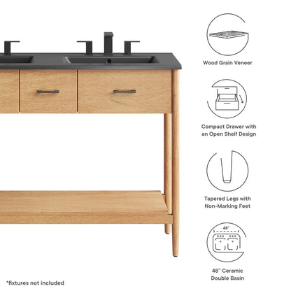 Zaire 48" Double Sink Bathroom Vanity by Modway - Natural Black / Walnut Black