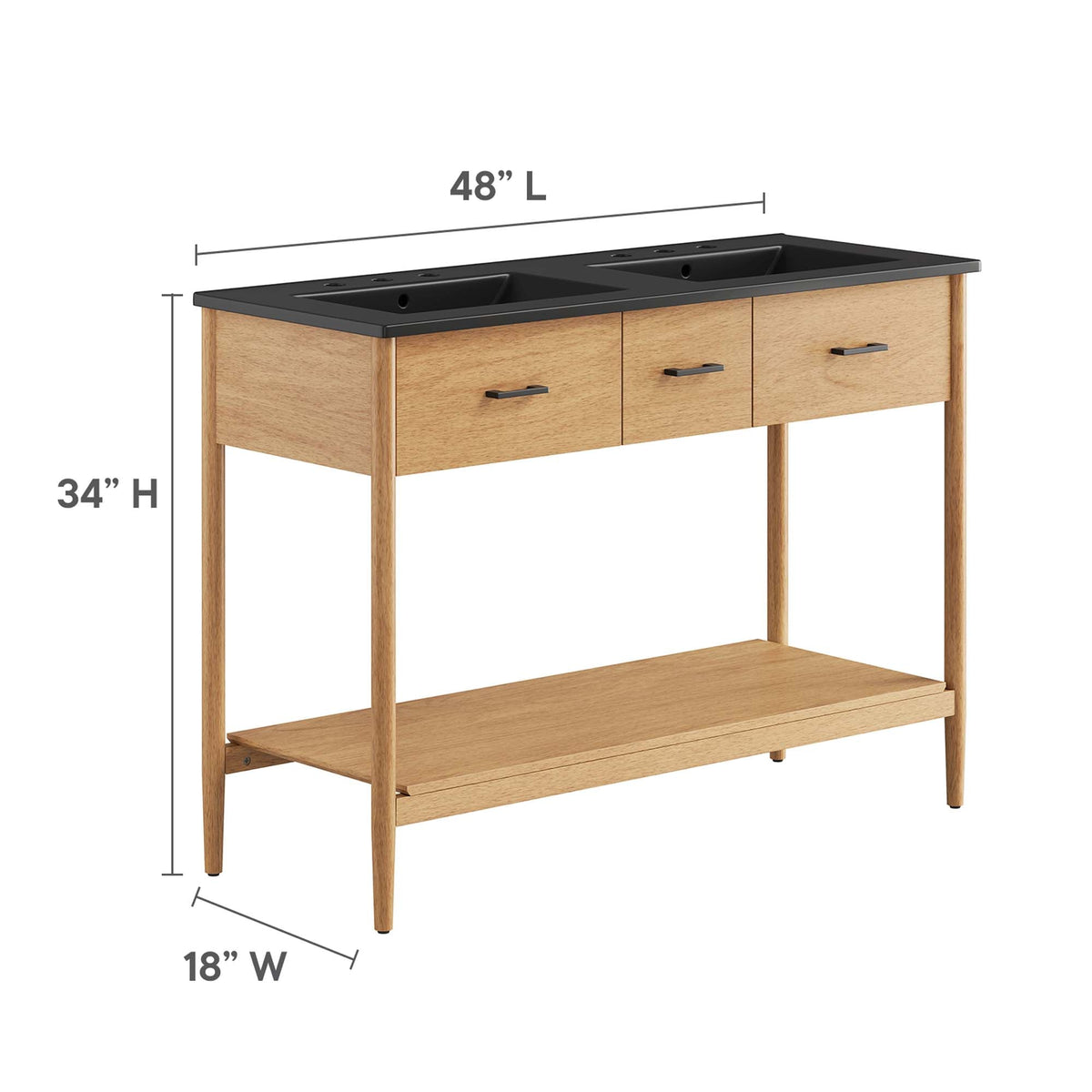 Zaire 48" Double Sink Bathroom Vanity by Modway - Natural Black / Walnut Black