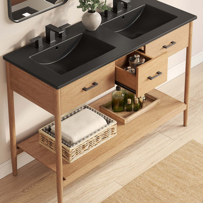 Zaire 48" Double Sink Bathroom Vanity by Modway - Natural Black / Walnut Black