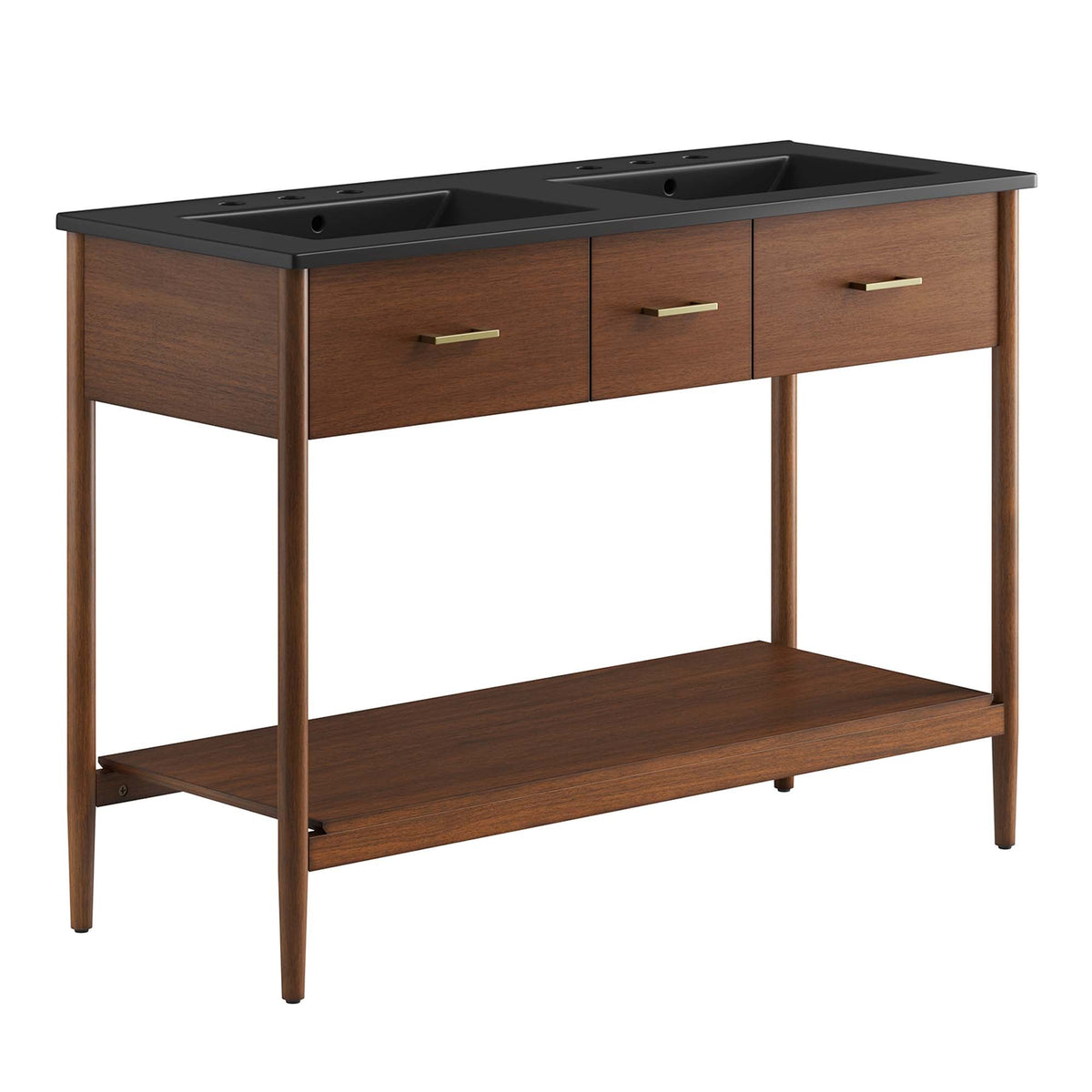 Zaire 48" Double Sink Bathroom Vanity by Modway - Natural Black / Walnut Black