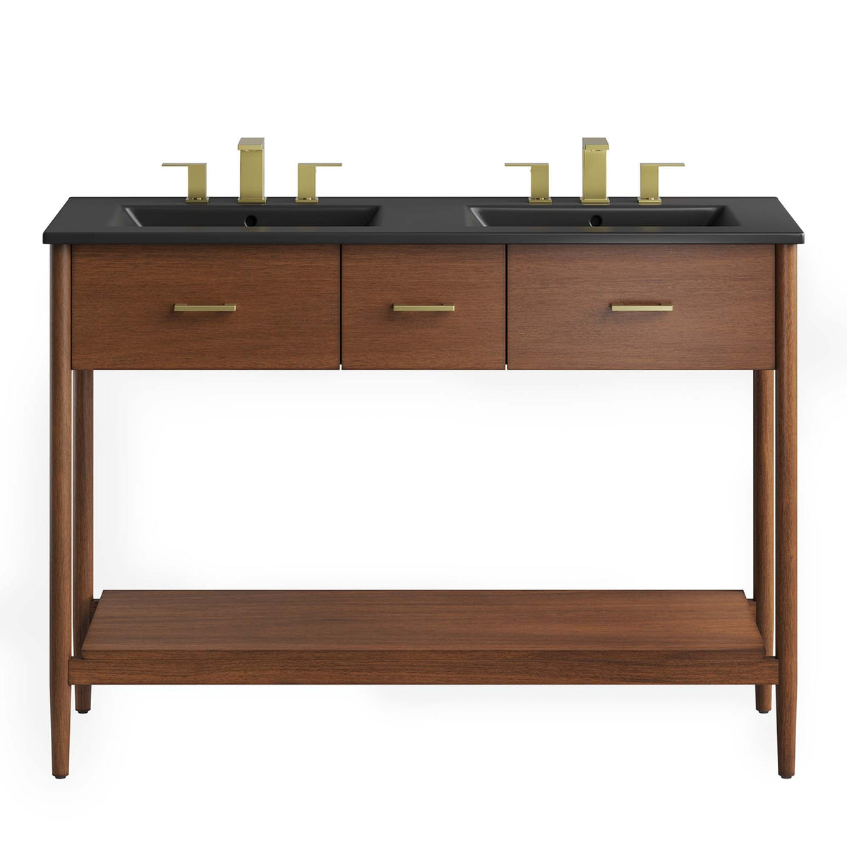 Zaire 48" Double Sink Bathroom Vanity by Modway - Natural Black / Walnut Black