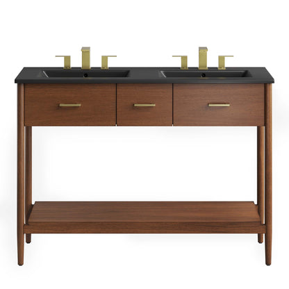 Zaire 48" Double Sink Bathroom Vanity by Modway - Natural Black / Walnut Black