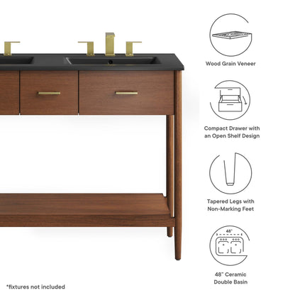 Zaire 48" Double Sink Bathroom Vanity by Modway - Natural Black / Walnut Black