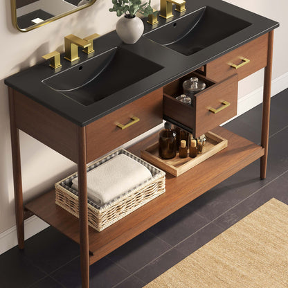 Zaire 48" Double Sink Bathroom Vanity by Modway - Natural Black / Walnut Black