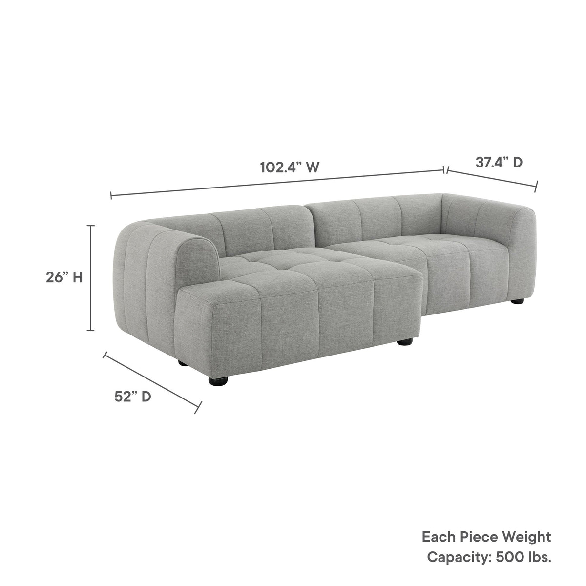 Liana Left-Facing Upholstered Fabric Modular Sofa with Chaise by Modway