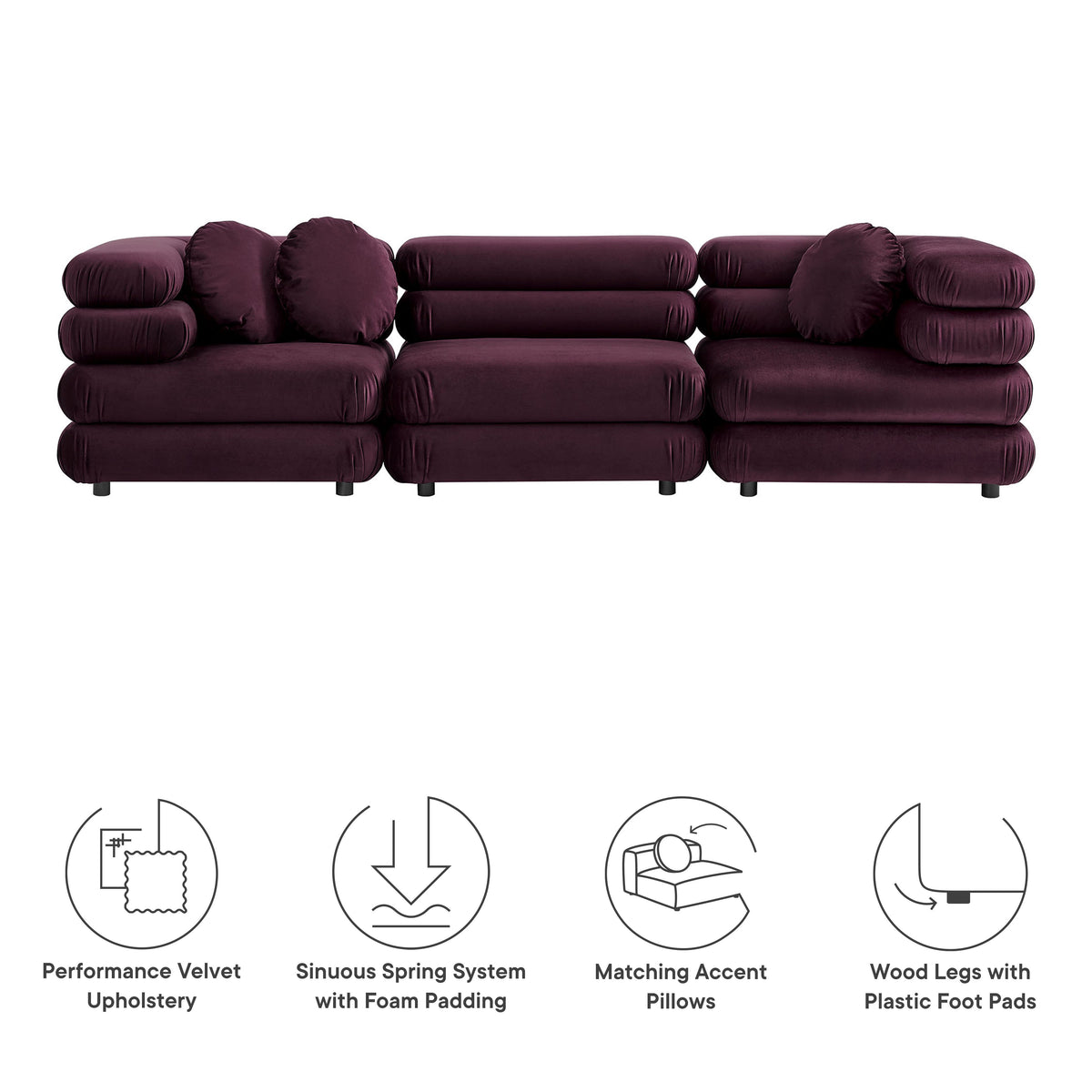 Jubilee 3-Piece Modular Performance Velvet Sectional Sofa by Modway