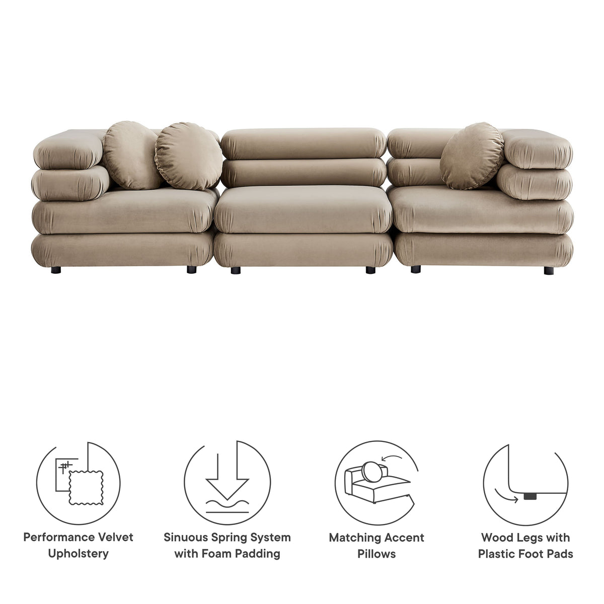 Jubilee 3-Piece Modular Performance Velvet Sectional Sofa by Modway