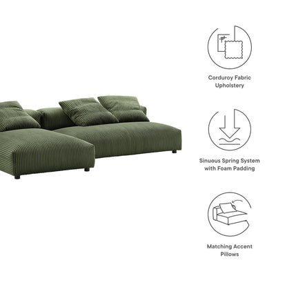 Solace 2-Piece Modular Corduroy Upholstered Sectional Sofa with Chaise