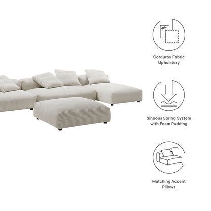 Solace 4-Piece Modular Corduroy Upholstered Sectional Sofa With Ottoman