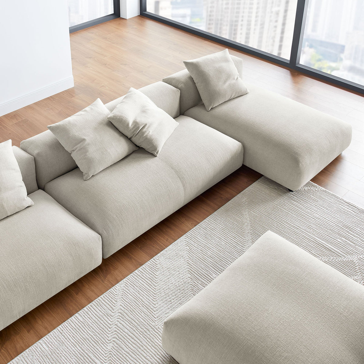 Solace 4-Piece Modular Upholstered Fabric Sectional Sofa With Ottoman by Modway