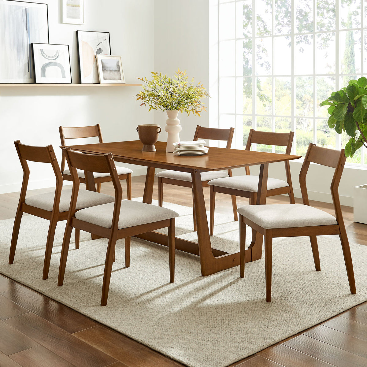 Solara 7-Piece Wood Dining Set with Fabric Upholstered Side Chairs by Modway