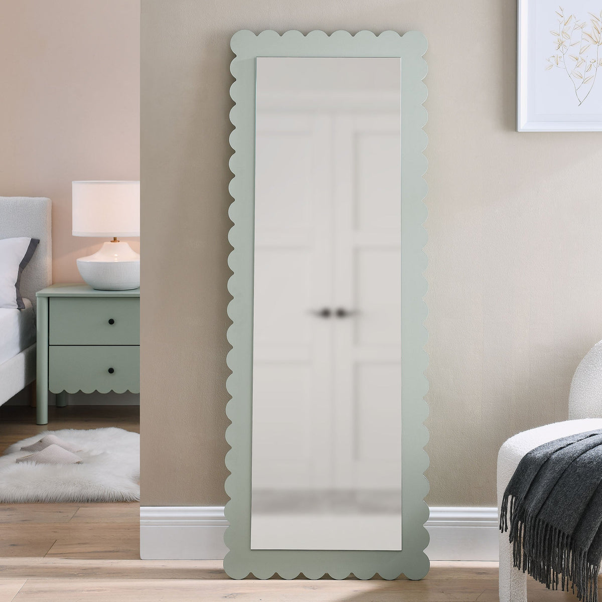 Emmeline Scalloped Rectangle Floor Mirror by Modway