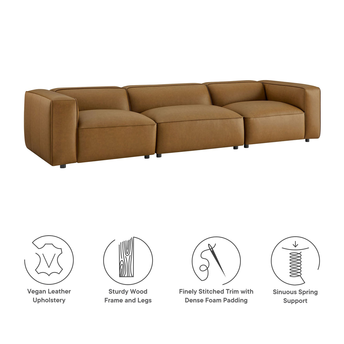 Auren 3-Piece Upholstered Vegan Leather Modular Sofa by Modway