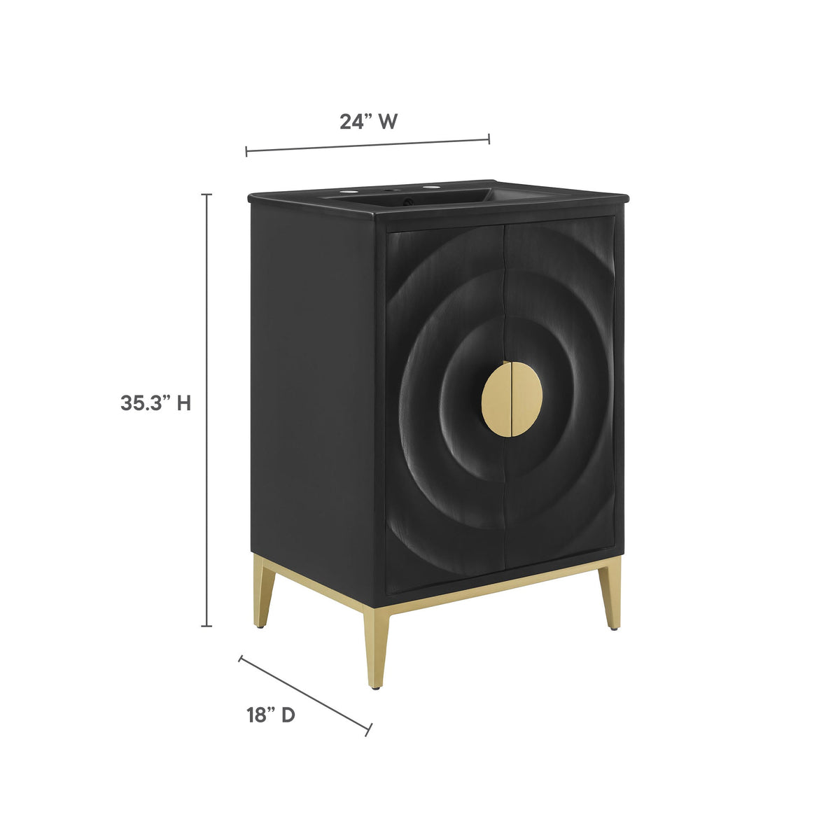 Beau 24" Wood Bathroom Vanity with Basin by Modway - Black Black