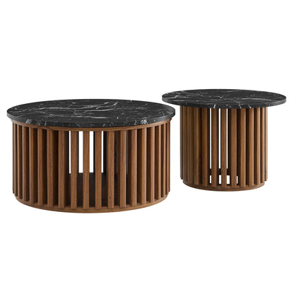 Fortitude Round Faux Marble Top Nesting Coffee Table Set by Modway
