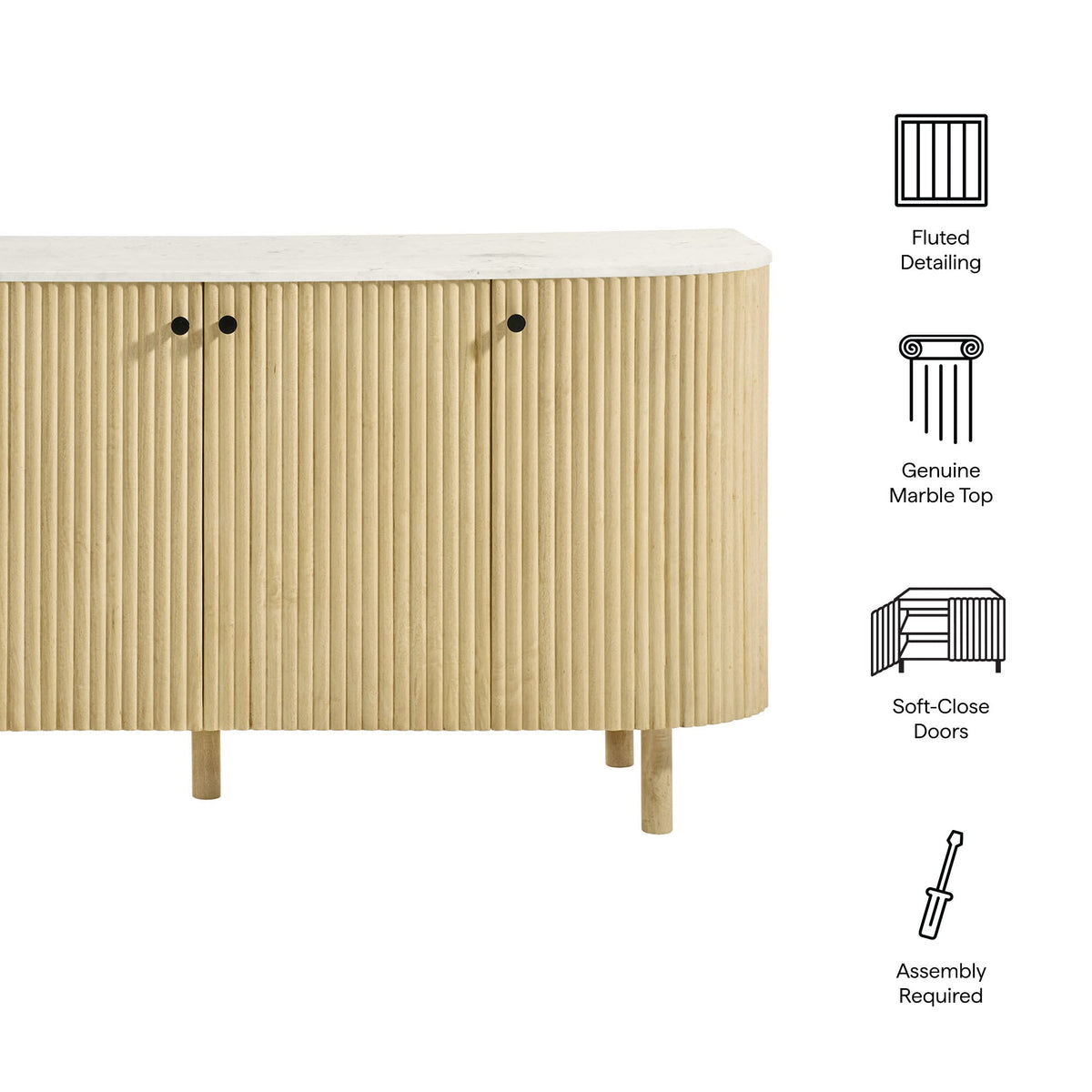 Caldera 60" Curved Solid Wood and Marble Sideboard Storage Cabinet by Modway