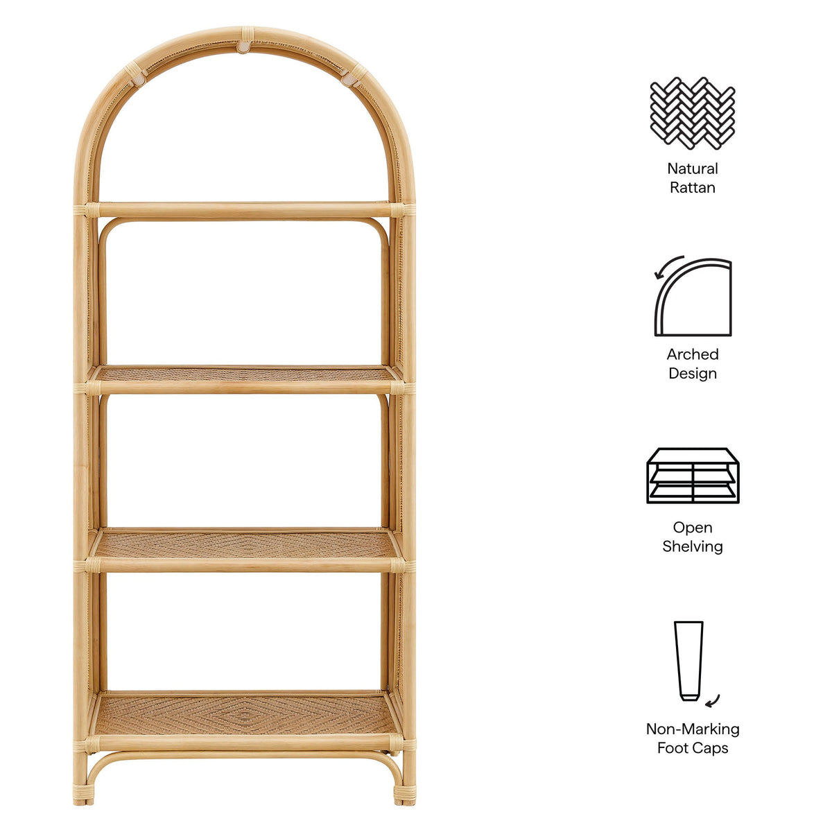 Celeste 67 Inch Tall Arched Natural Rattan Bookshelf by Modway