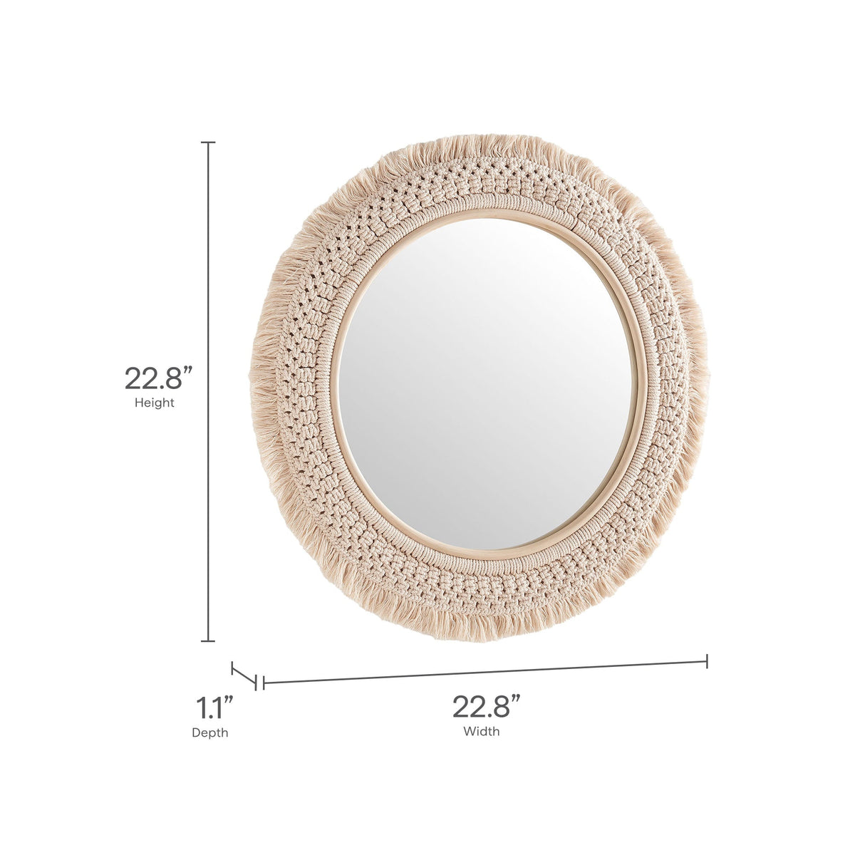 Jade Round Rattan Macrame Wall Mirror by Modway