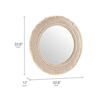 Jade Round Rattan Macrame Wall Mirror by Modway