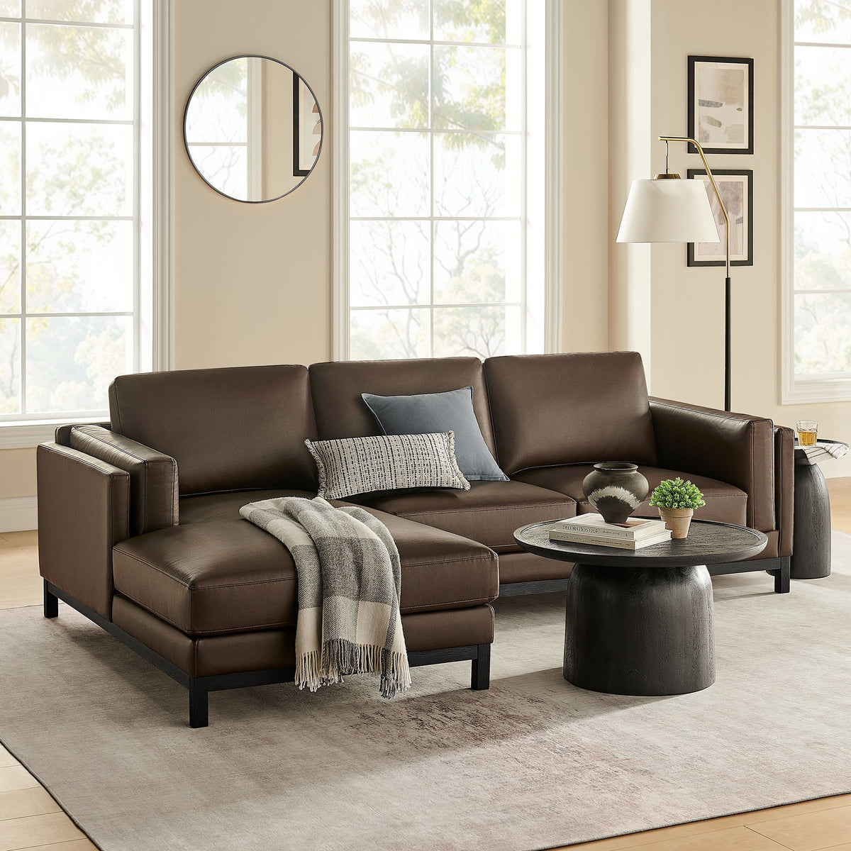Roscoe Left-Facing Vegan Leather Sectional Sofa with Chaise