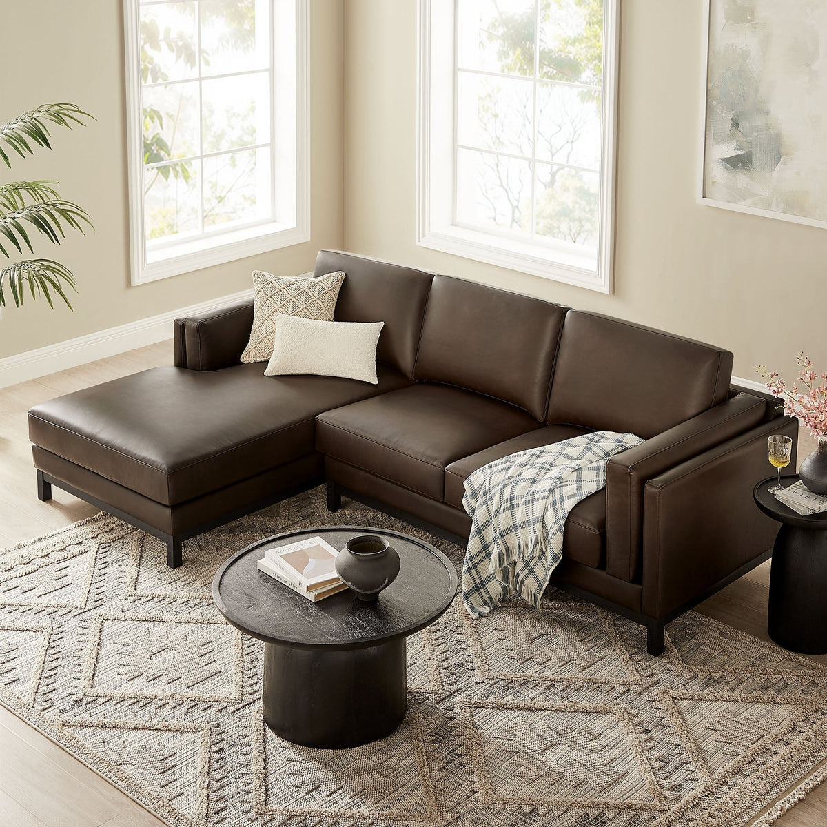 Roscoe Left-Facing Vegan Leather Sectional Sofa with Chaise