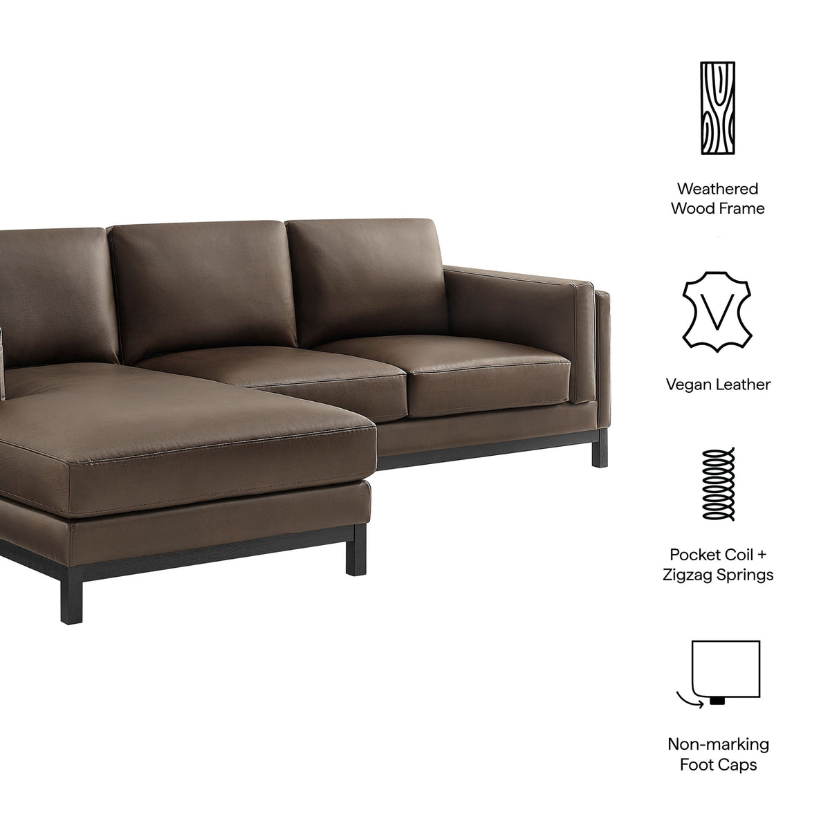 Roscoe Left-Facing Vegan Leather Sectional Sofa with Chaise
