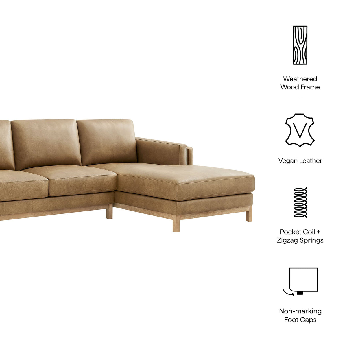 Roscoe Right-Facing Vegan Leather Sectional Sofa with Chaise by Modway