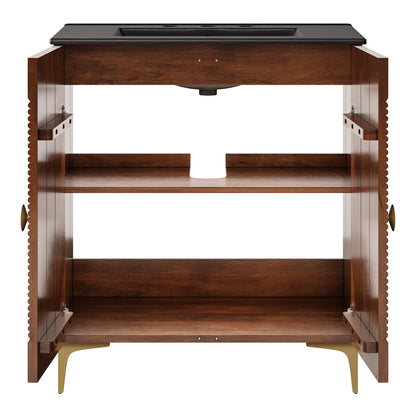 Vernon 30" Fluted Wood Vanity Cabinet With Sink by Modway